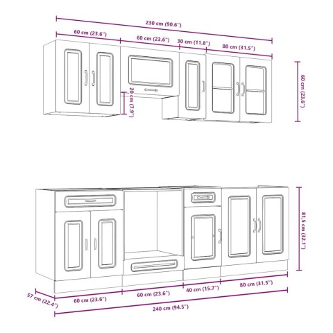 VidaXL Zestaw szafek kuchennych, Kalmar, 8-częściowy, przydymiony dąb