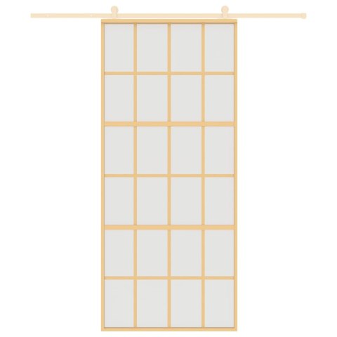VidaXL Drzwi przesuwne, złote, 90x205 cm, mrożone szkło ESG, aluminium