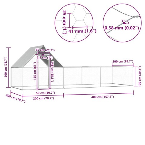 WOLIERA DLA KUR 6X2X2M GALWANIZOWANA STAL