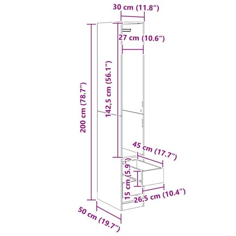 VidaXL Garderoba Czarny dąb 30 x 50 x 200 cm Materiał drewnopochodny