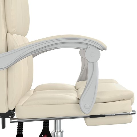 VidaXL Rozkładany fotel biurowy, kremowy, sztuczna skóra