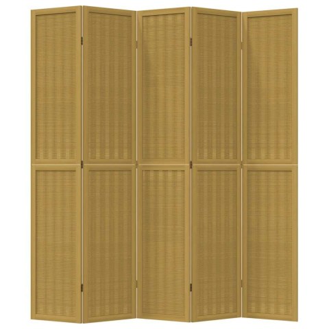 VidaXL Parawan pokojowy, 5-panelowy, brązowy, lite drewno paulowni