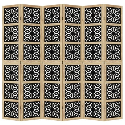 VidaXL Parawan pokojowy, 6-panelowy, brązowo-czarny, lita paulownia