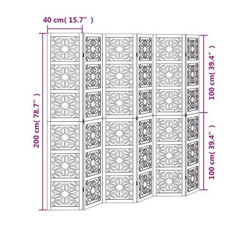 VidaXL Parawan pokojowy, 6-panelowy, brązowo-czarny, lita paulownia