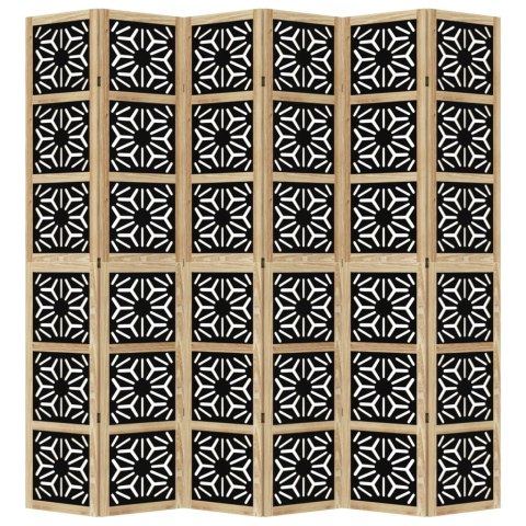 VidaXL Parawan pokojowy, 6-panelowy, brązowo-czarny, lita paulownia