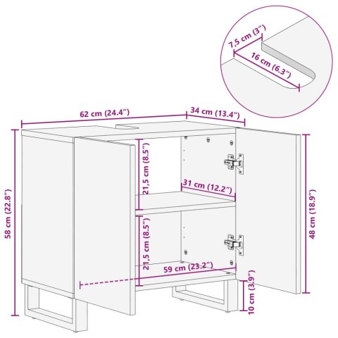 VidaXL Szafka pod umywalkę, 62x34x58 cm, lite drewno mango