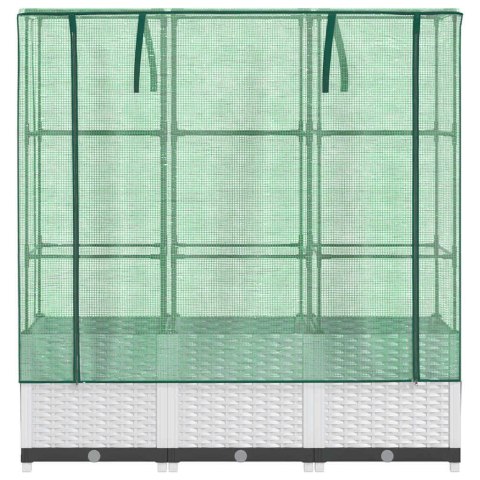 PODWYŻSZONA DONICA ZE SZKLARNIĄ WYGLĄD RATTANU 120X40X138CM