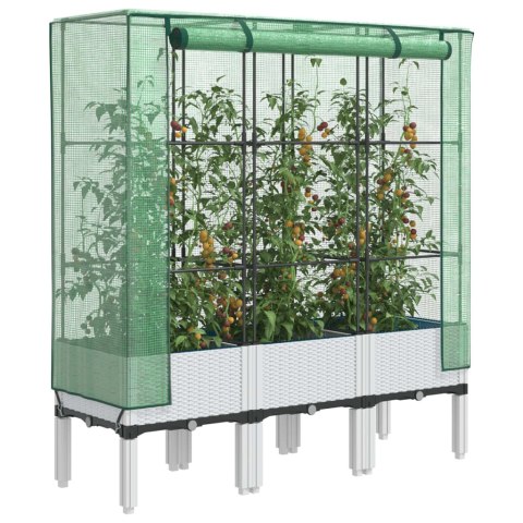 PODWYŻSZONA DONICA ZE SZKLARNIĄ WYGLĄD RATTANU 120X40X140CM