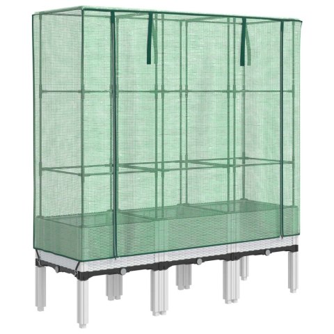 PODWYŻSZONA DONICA ZE SZKLARNIĄ WYGLĄD RATTANU 120X40X140CM