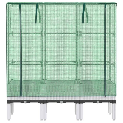 PODWYŻSZONA DONICA ZE SZKLARNIĄ WYGLĄD RATTANU 120X40X140CM