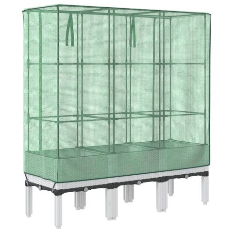 PODWYŻSZONA DONICA ZE SZKLARNIĄ WYGLĄD RATTANU 120X40X140CM