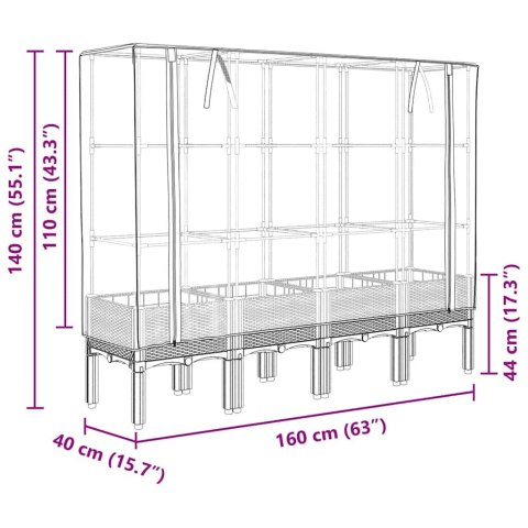 PODWYŻSZONA DONICA ZE SZKLARNIĄ WYGLĄD RATTANU 160X40X140CM