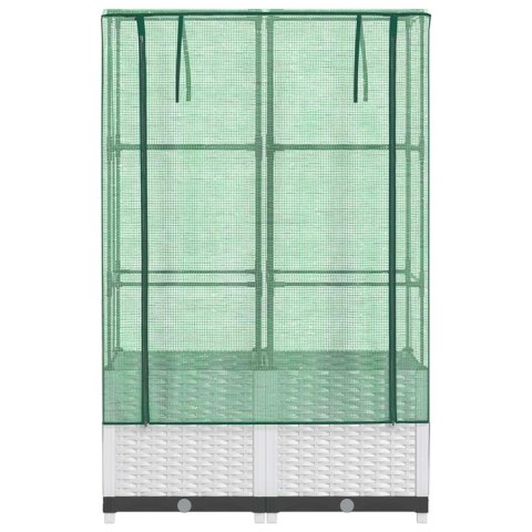 PODWYŻSZONA DONICA ZE SZKLARNIĄ WYGLĄD RATTANU 80X40X138CM