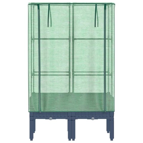 PODWYŻSZONA DONICA ZE SZKLARNIĄ WYGLĄD RATTANU 80X40X140CM