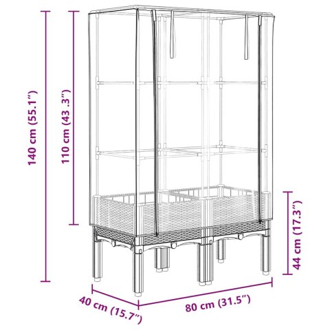 PODWYŻSZONA DONICA ZE SZKLARNIĄ WYGLĄD RATTANU 80X40X140CM