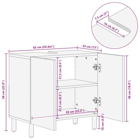 SZAFKA POD UMYWALKĘ CZARNA 62X33X58CM LITE DREWNO MANGO