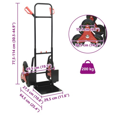 VidaXL Wózek ręczny Czarny i czerwony 64,5 x 49,5 x 114 cm Stal