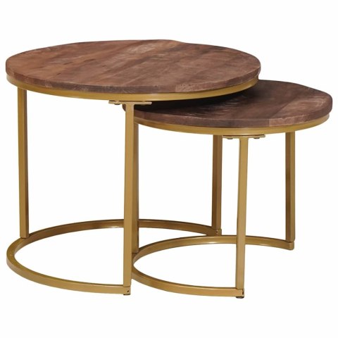 NESTING STOŁY KAWOWE 2 SZT. CIEMNY BRĄZ LITE DREWNO MANGO I STAL