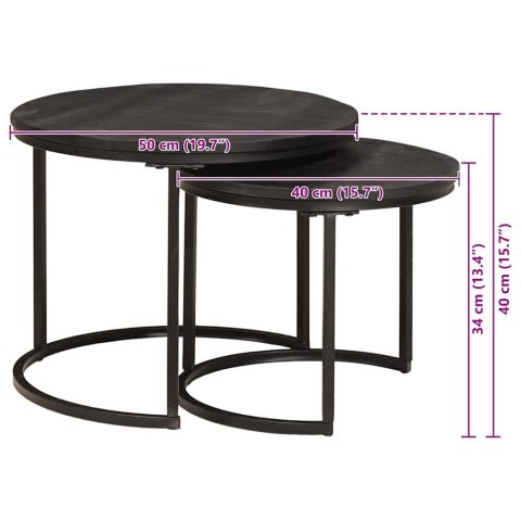 NESTING STOŁY KAWOWE 2 SZT. CZARNY LITE DREWNO MANGO I STAL