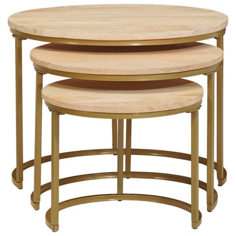 NESTING STOŁY KAWOWE 3 SZT. BIAŁY LITE DREWNO MANGO I STAL