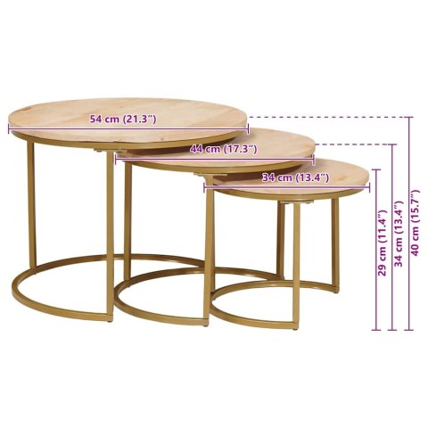 NESTING STOŁY KAWOWE 3 SZT. BIAŁY LITE DREWNO MANGO I STAL