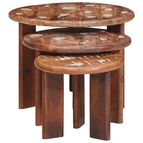 NESTING STOŁY KAWOWE 3 SZT WIELOKOLOROWE LITE ODZYSKANE DREWNO