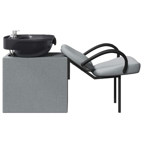 VidaXL Fotel do szamponu Jasnoszary i czarny 63 x 141 x 92 cm tkanina