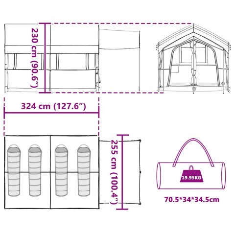 VidaXL Namiot rodzinny z dachem Niebieski i szary 324 x 255 x 230 cm