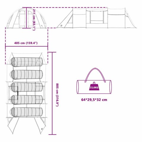 NAMIOT TUNELOWY SZARY I POMARAŃCZOWY 778X356X210CM