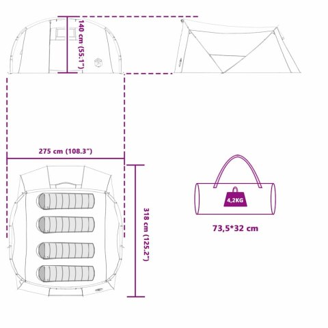 VidaXL Namiot tunelowy z dachem Zielony i Biały 318 x 275 x 140 cm