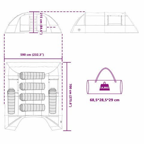 VidaXL Namiot tunelowy z dachem Zielony i Biały 700 x 590 x 215 cm
