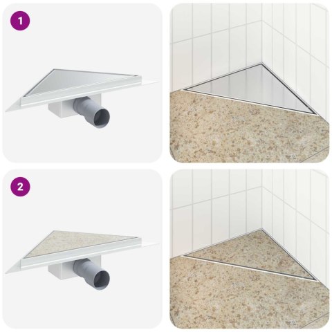 VidaXL 2 w 1 Trójkątny odpływ prysznicowy Srebrny 25 x 25 cm