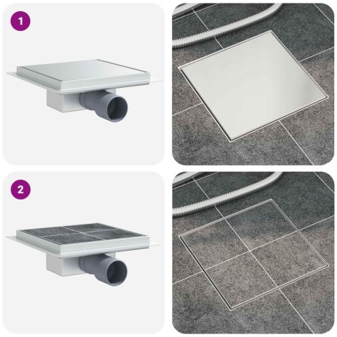 VidaXL Odpływ prysznicowy 2 w 1 Srebrny 20 x 20 cm Stal nierdzewna 304