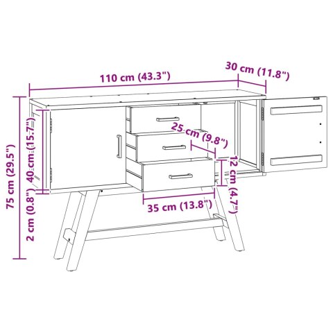 VidaXL Stół pod telewizor Brązowy 110 x 30 x 75 cm Lite drewno teakowe