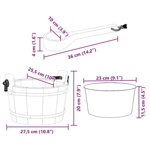 WIADRO DO SAUNY DREWNIANE CEBER SOSNOWY ZESTAW Z CHOCHLĄ AKCESORIA SPA BALIA