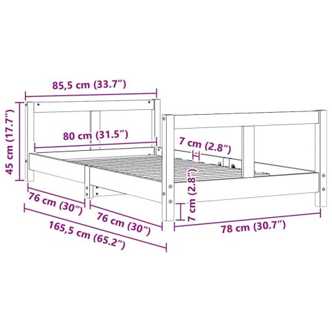 VidaXL Rama łóżka dziecięcego, 80x160 cm, drewno sosnowe