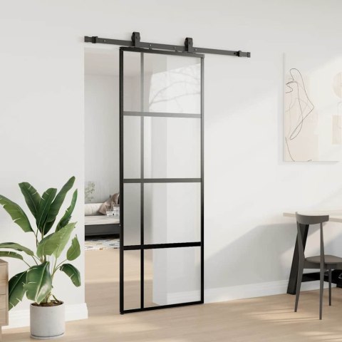 DRZWI PRZESUWNE Z ZESTAWEM OKUĆ CZARNE 76X205CM SZKŁO HARTOWANE