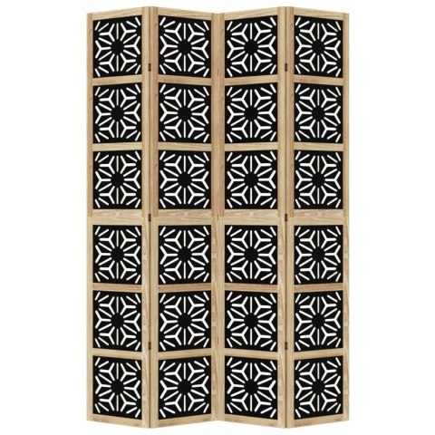 VidaXL Parawan pokojowy, 4-panelowy, brązowo-czarny, lita paulownia
