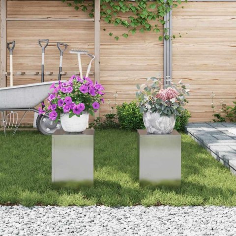 STOJAK NA ROŚLINY 2 SZT SREBRNY 24X24X35CM STAL NIERDZEWNA
