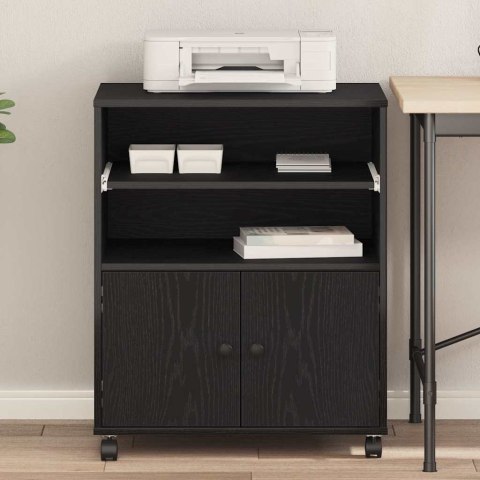 STOJAK SZAFKA REGAŁ NA DRUKARKĘ Z PRZECHOWYWANIEM CZARNY DĄB 60X48X74CM