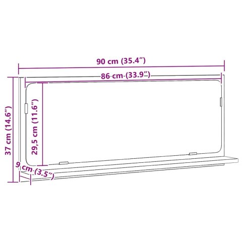 PÓŁKA Z LUSTREM Z PÓŁKĄ STARE DREWNO 90X10,5X37CM