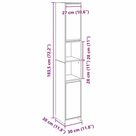 SZAFKA ŁAZIENKOWA Z DRZWIAMI CZARNY DĄB 30X 30X 183,5CM