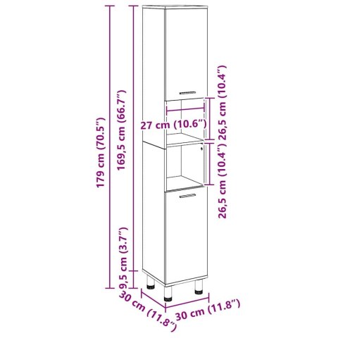 SZAFKA ŁAZIENKOWA Z PÓŁKĄ CZARNY DĄB 30X 30X 179CM