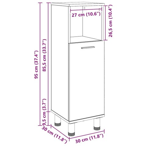 SZAFKA ŁAZIENKOWA Z PRZECHOWYWANIEM CZARNY DĄB 30X 30X 95CM