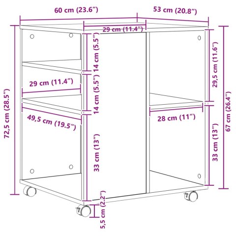SZAFKA DO PRZECHOWYWANIA Z KOŁEM CZARNY DĄB 60X53X72,5CM