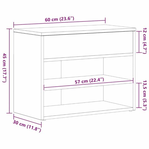 VidaXL Ławka na buty z półką Czarny Dąb 60 x 30 x 45 cm