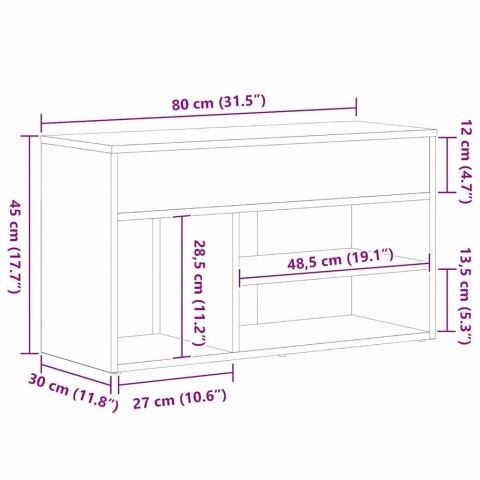 VidaXL Ławka na buty z półką Czarny Dąb 80 x 30 x 45 cm