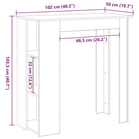 STÓŁ BAROWY Z PÓŁKĄ CZARNY DĄB 102X50X103,5CM