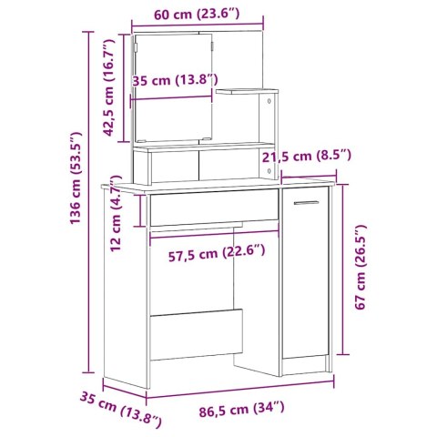 VidaXL Toaletka Czarny Dąb 86,5 x 35 x 136 cm Materiał drewnopochodny