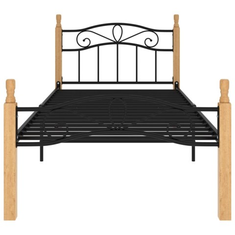 RAMA ŁÓŻKA CZARNY METAL I LITE DREWNO DĘBOWE 100X200CM